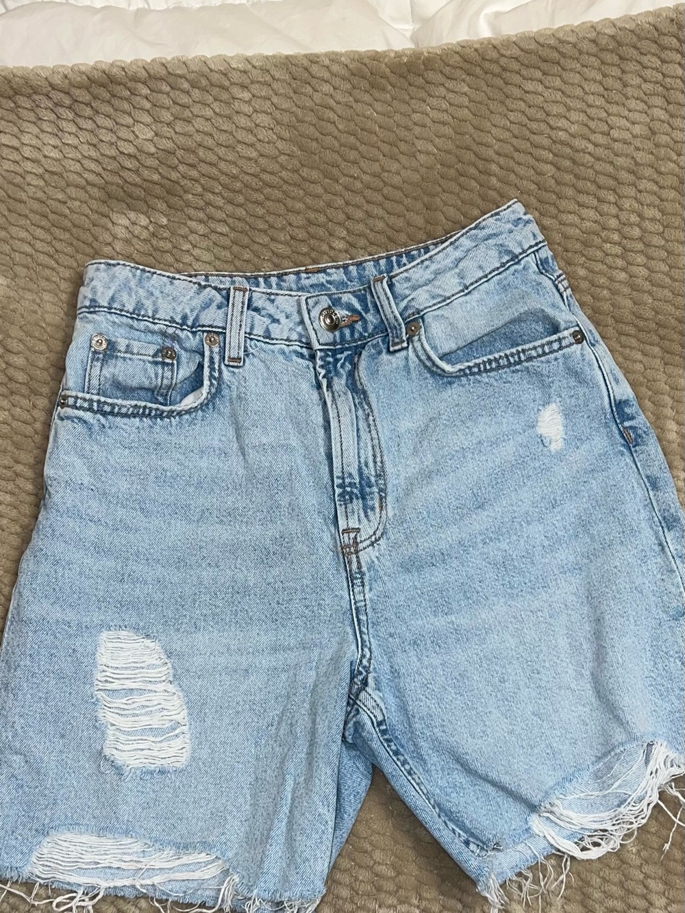 H&M Light Blue Distressed Denim Shorts